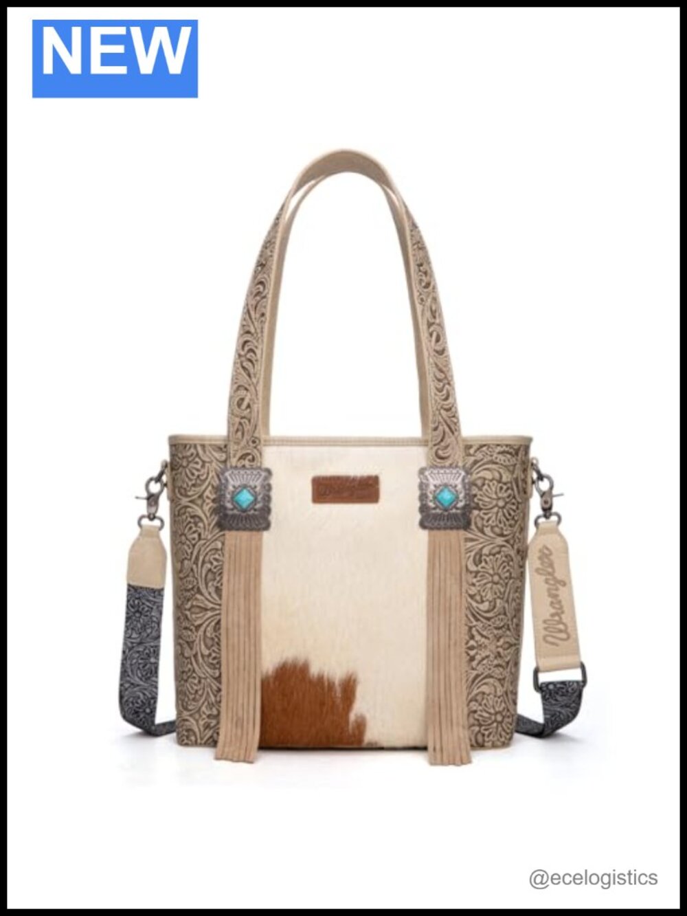 Western Tote Bag Genuine Hair-on Cowhide Leather Turquoise Concho